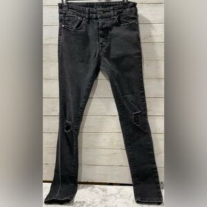 BooHoo MAN Button Mens Black Stretch Distressed Denim Jeans Size 28